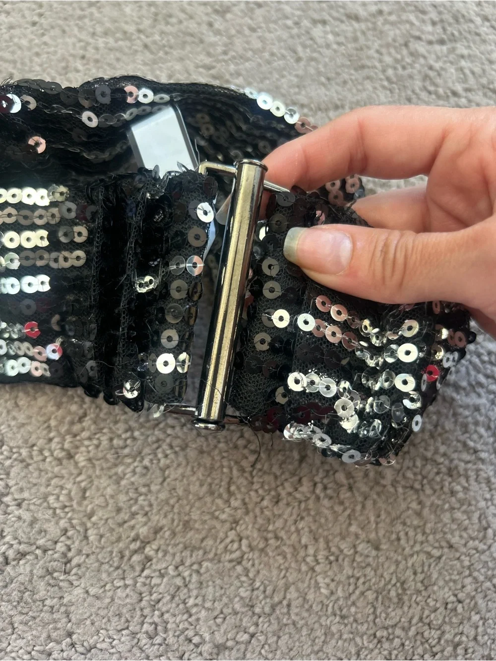 Daytrip Black Sequin Stretch Waist Belt - Shimmer Panel